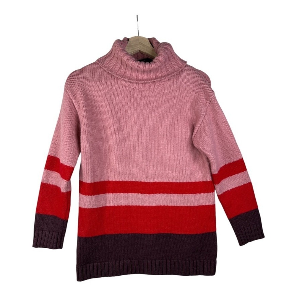 Ann Taylor Women's Turtleneck Striped Wool Blend Sweater Size Small Pink Red